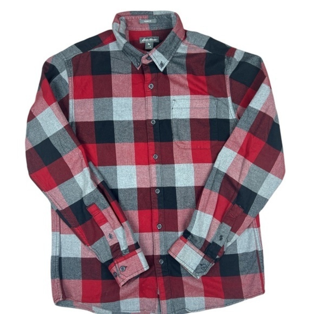 Eddie Bauer Flannel Shirt Men’s Medium Red Black Gray Buffalo‎ Plaid Classic fit - Picture 2 of 7